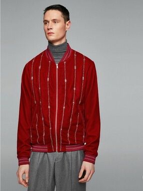 Zara Man burgundy velvet bomber jacket